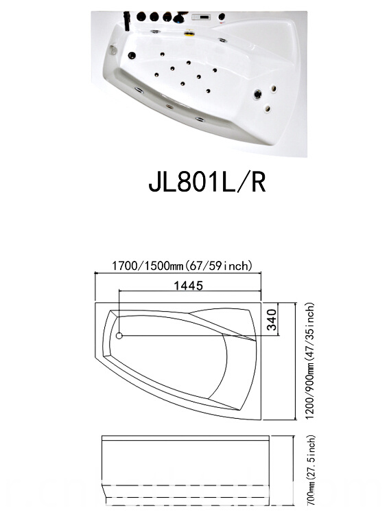 Hot Style Acrylic Corner Massage Bath Tub (JL801L/R)